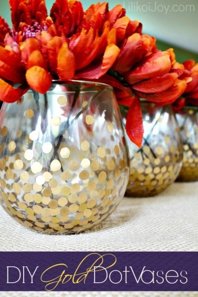 wedding photo - DIY Gold Polka Dot Vases