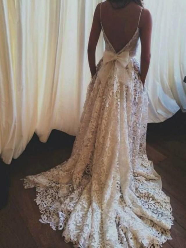 wedding photo - Lace Wedding Dress Backless Wedding Dress Boho Wedding Dress Lace Wedding Dress Lace Wedding Gown Vintage Wedding Dress Leak Back Wedding