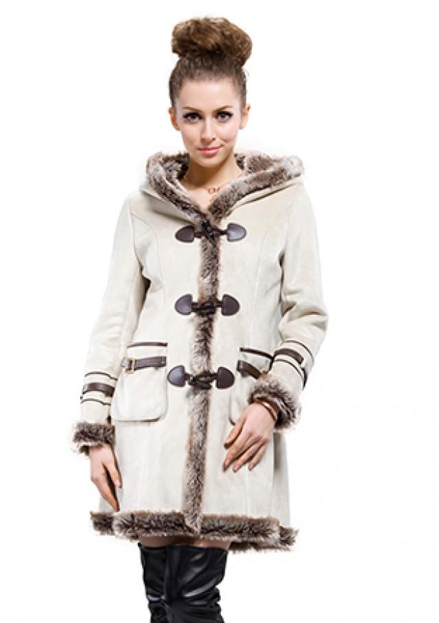 wedding photo - Beige suede with faux wool long suede coat