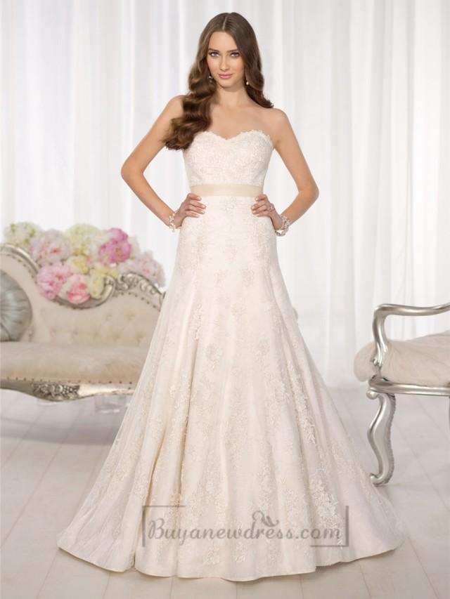 wedding photo - Strapless Sweetheart A-line Simple Lace Wedding Dresses