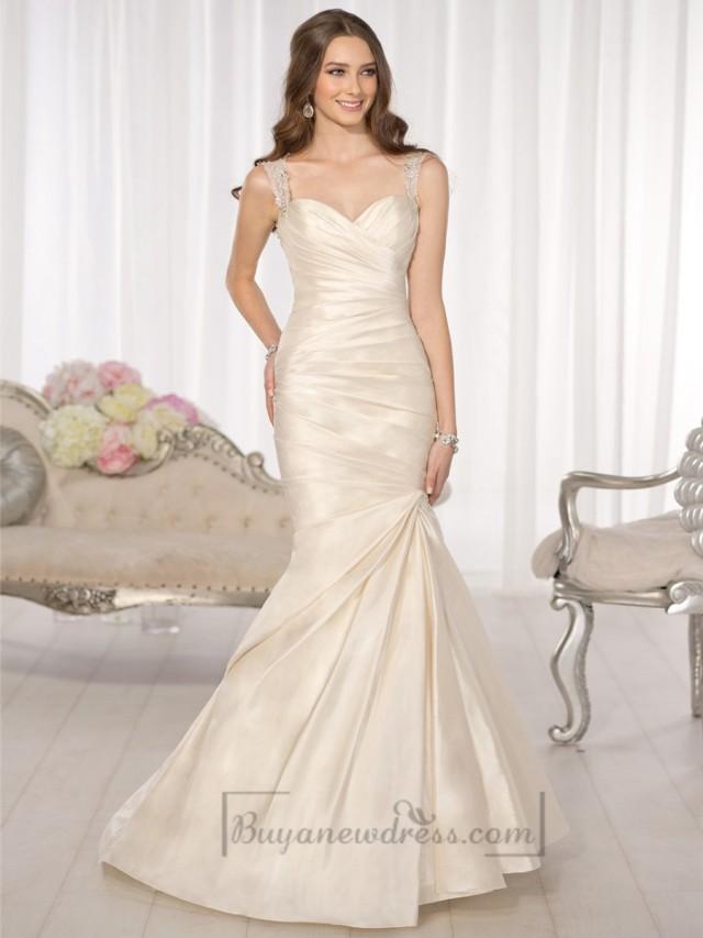 wedding photo - Luxury Beaded Straps Fit and Flare Sweetheart Wedding Dresses with Illusion Back