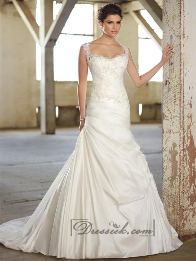 wedding photo - Cap Sleeves Lace Over Bodice A-line Wedding Dresses with Illusion Back