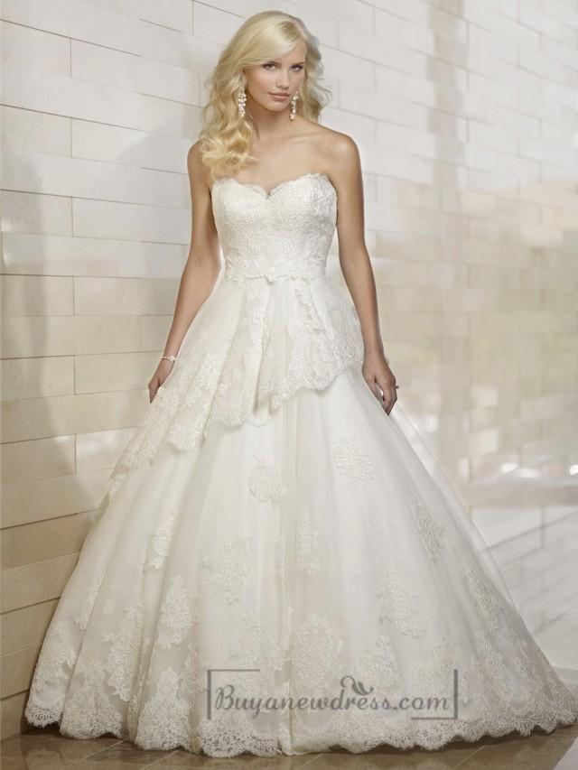 wedding photo - Strapless Semi Sweetheart Lace Ball Gown Wedding Dresses