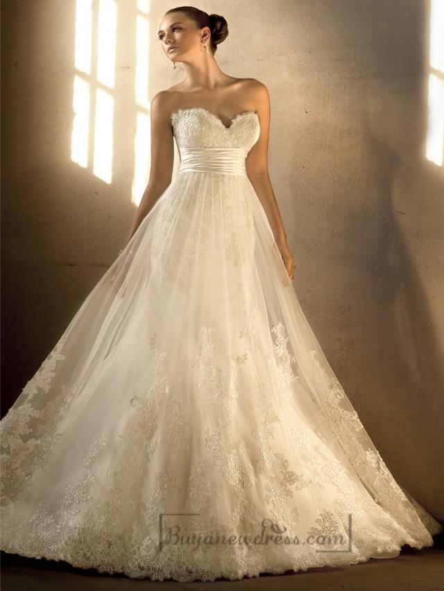 wedding photo - Gorgeous Sweetheart A-line Lace Over Empire Wedding Dresses