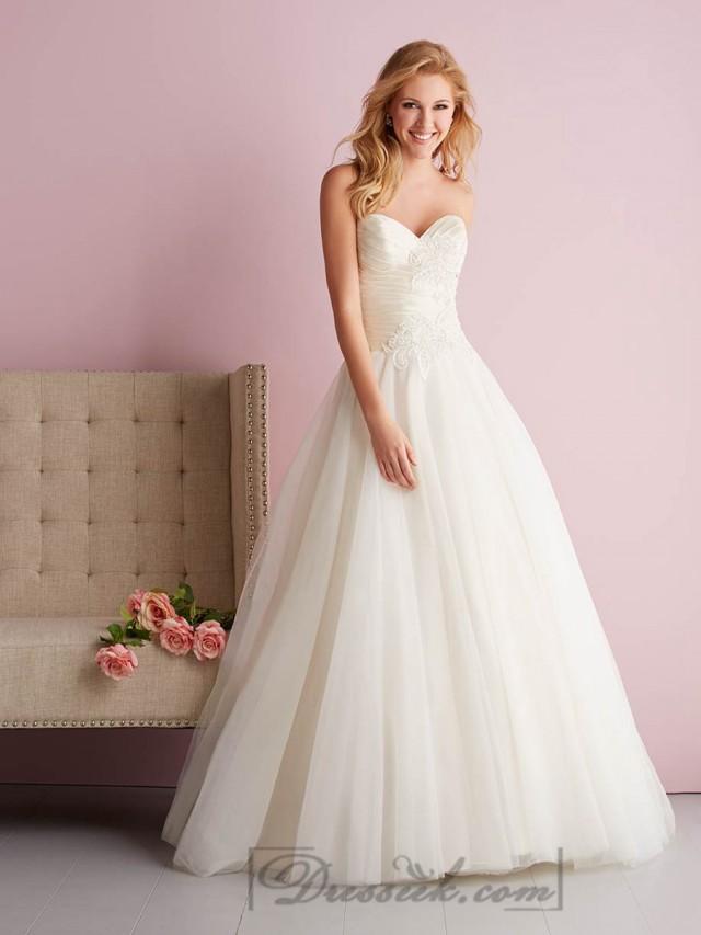 wedding photo - Strapless Sweetheart Ruched Bodice Embroidered Ball Gown Wedding Dresses