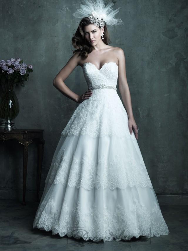 wedding photo - Strapless Sweetheart Lace Layered Ball Gown Wedding Dresses