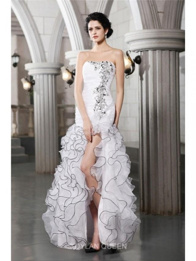 wedding photo - Sexy Sheath/Column Strapless Sleeveless Beading Floor-Length Organza Wedding Dress