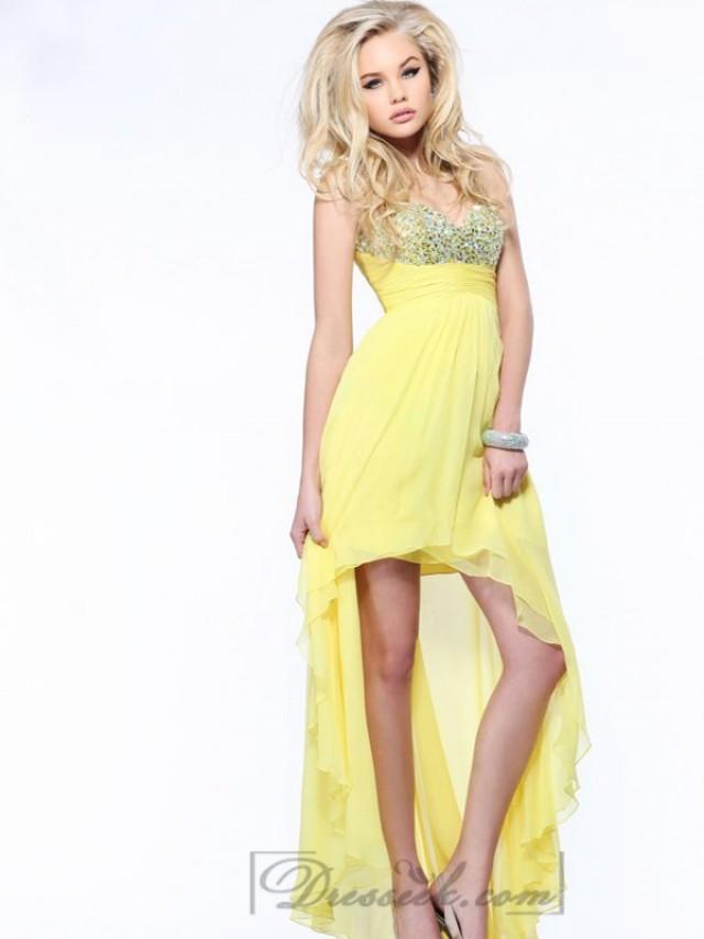 wedding photo - Strapless Sweetheart Beaded High Low Prom Dresses