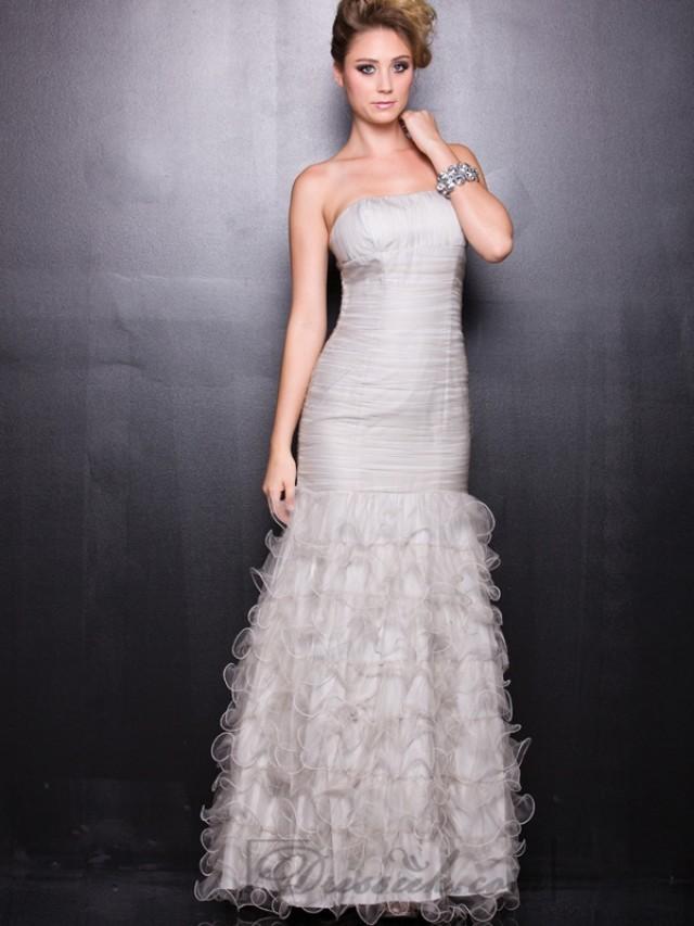 wedding photo - Strapless Silver Tulle Long Prom Dresses with Layers Skirt