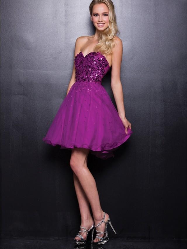 wedding photo - Strapless Sweetheart Sequin Short Prom Dresses with A-line Skirt