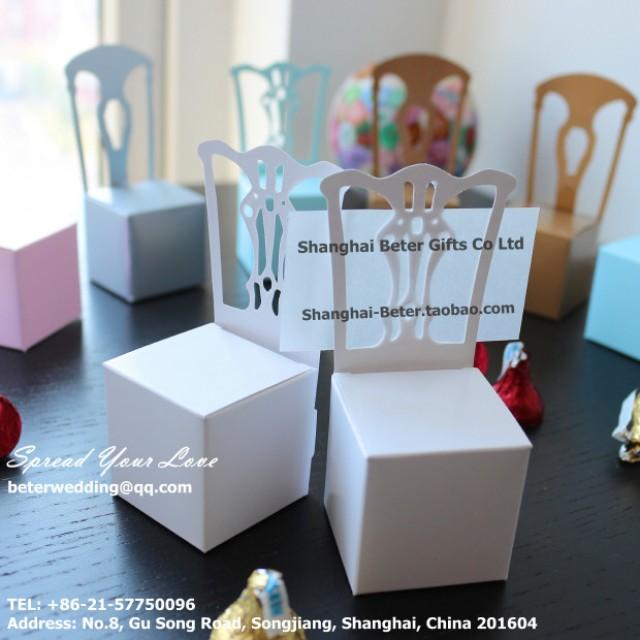 wedding photo - 12pcs歐美爆款白色椅子喜糖盒/席位卡,結婚禮品,糖果雪紗袋TH005