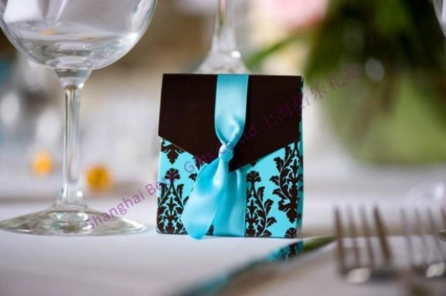 wedding photo - Turquoise Tapestry Favor Boxes  (with Ribbon)