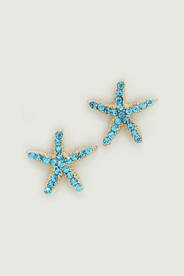 Starfish Earrings In Greek Blue