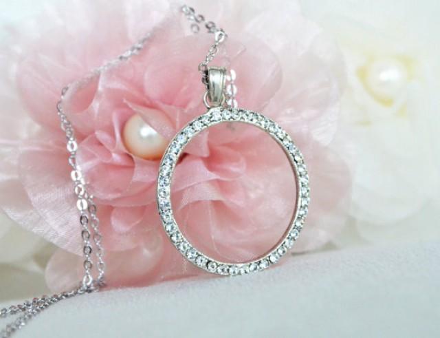 wedding photo - art deco clear crystal rhinestone tibetan silver plated circle necklace bridesmaids gifts
