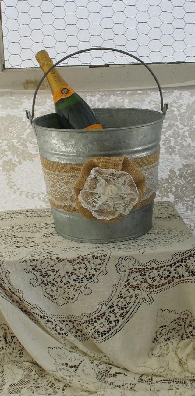 wedding photo - Champagne Bucket For Rustic Burlap And Lace Wedding Country Shabby Chic Wedding