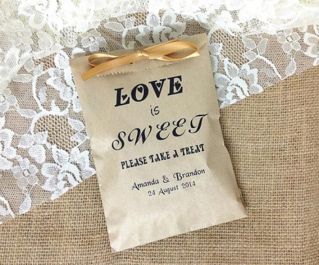 wedding photo - 50 Personalized Love is Sweet rustic wedding favor bag, brown kraft paper bag, wedding gift bags