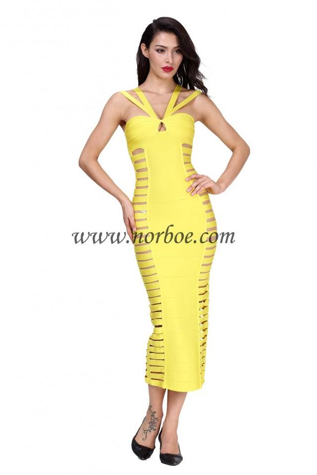 wedding photo - Norboe Yellow Maxi Evening Party Dress