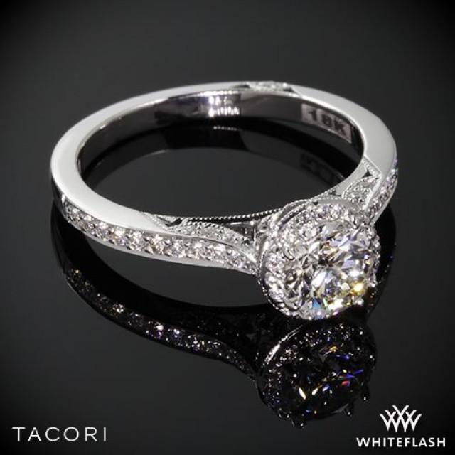 wedding photo - 18k White Gold Tacori Dantela Spotlight Diamond Engagement Ring For 1ct Center