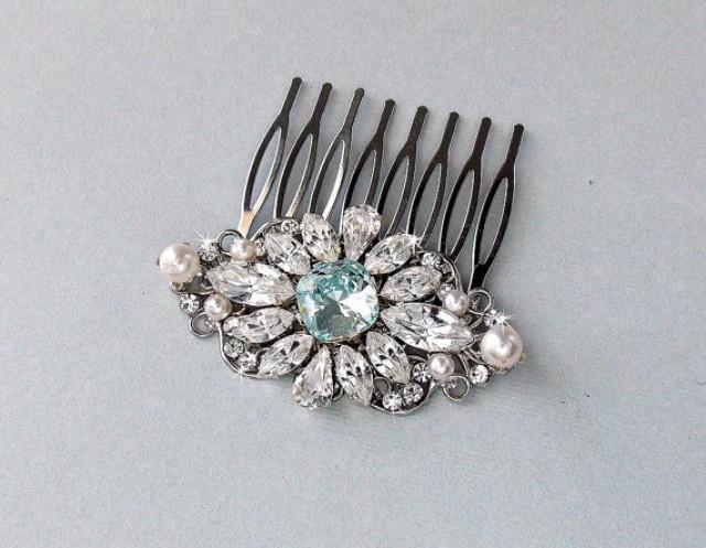 wedding photo - Wedding Hair Comb, Crystal Hair Comb, Pearl Hair Comb, Something Blue, Gatsby Hair Comb, Vintage Style, Bridal Headpiece - CLAIRE