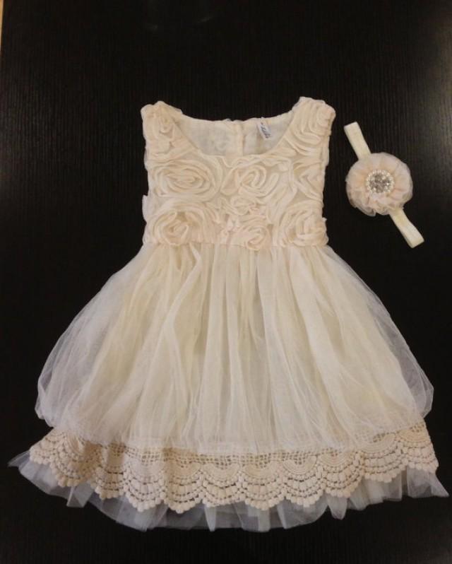 Flower Girl Dress Ivory, Rosette Dress, Ivory Dress ...
Ivory Lace Vintage Flower Girl Dress