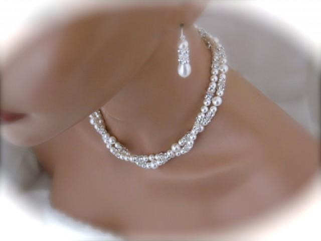 wedding photo - white pearl wedding necklace and earrings wedding jewelry set bridal jewelry pearl bridal set Wedding