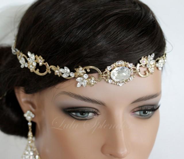 Wedding Hair Accessory Gold Forehead Band Vintage Headband Swarovski