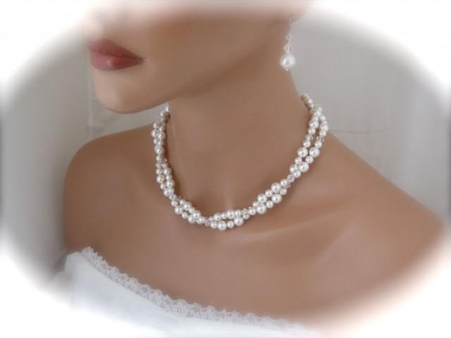 wedding photo - Pearl Bridal Necklace and Earrings Wedding Jewelry Set Bridesmaid Jewelry Pearl Jewelry Bridal Jewelry