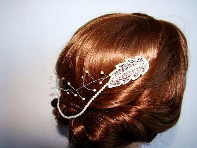 wedding photo - Filigree Leaf Comb Hair Chain - Bridal Hair Chain - Bridal Comb Hair Chain