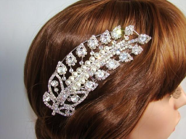 wedding photo - Bridal Hair Comb, Pearl Bridal Comb, Wedding Crystal Hair Comb, Bridal Headpiece, Rhinestone Hair Comb, Leaf Hair Accessories