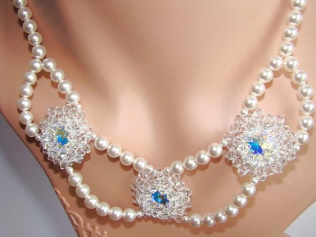 wedding photo - Bridal Necklace - Bridal Crystal Necklace - Wedding Jewelry - Crystal Necklace Wedding Necklace - Swarovski Crystal Pearl Necklace