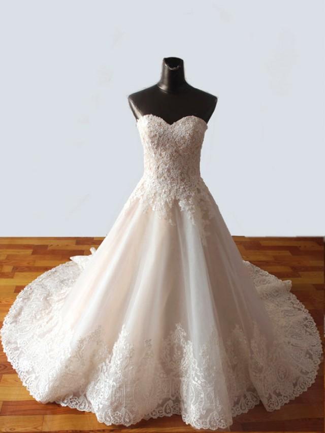 wedding photo - Wedding Dress Romantic Wedding Gown Strapless : BELINDA Sweetheart Strapless Lace Ivory White Aline Gown Custom Size