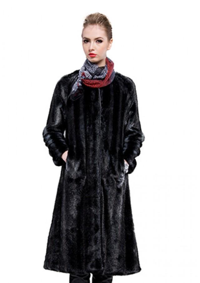 wedding photo - Faux black mink fur slim women long coat