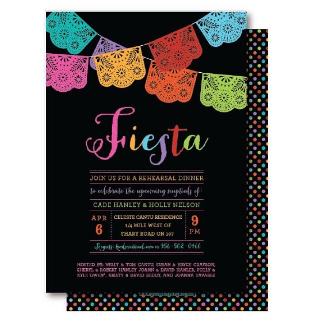 papel picado mexican themed party rehearsal dinner invitation