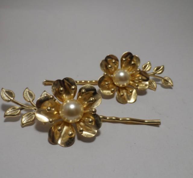 2 GOLD BOBBY PIN Wedding Hair Pins Flower Bobby Pins Wedding Hair Accessories Bridal Accessories