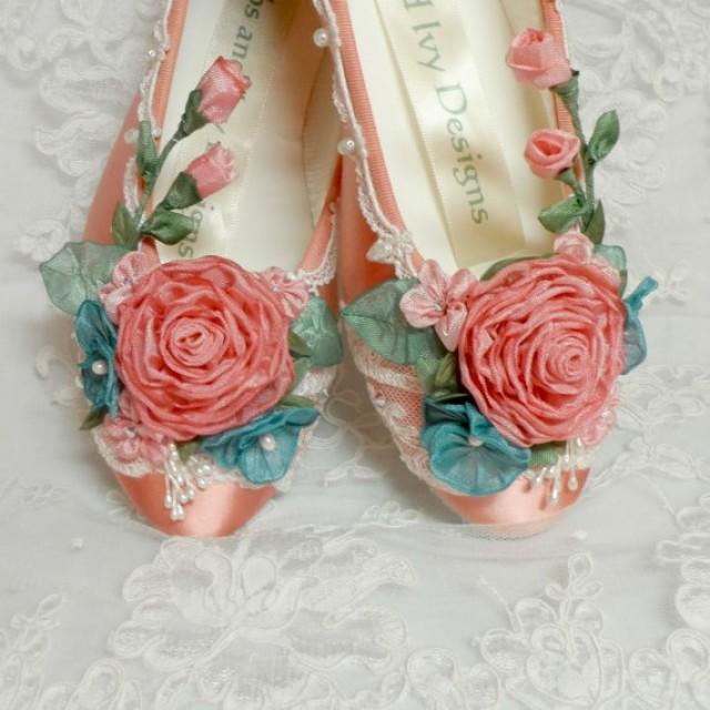 Coral Ballet Flats Wedding Flats Coral Ballet Slippers Flower Girl 