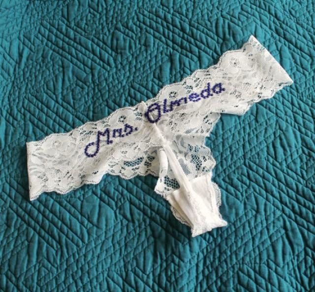 Sexy White Lace G String Jeweled Bridal Thong Bridal Lingerie