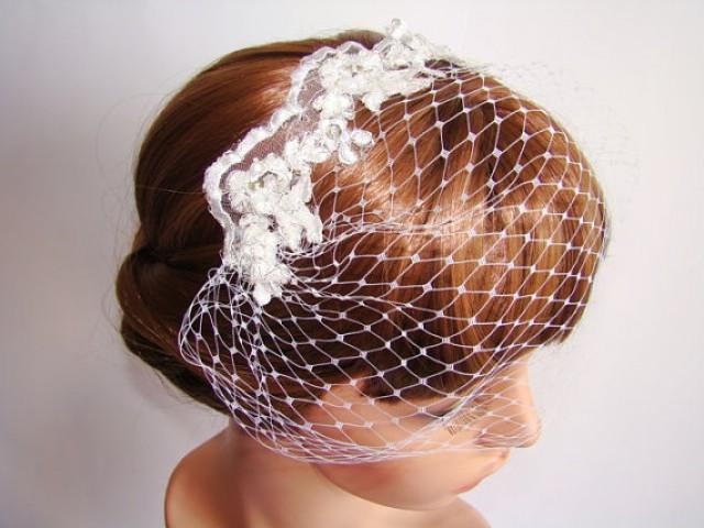 wedding photo - White Veil - Blusher Veil - Wedding Veil - Birdcage Veil - Head Piece - Ivory Birdcage Headpiece
