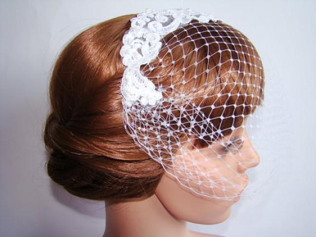 wedding photo - Lace Head Piece Blusher Veil - French Netting Wedding Veil - Mini Veil - Wedding Birdcage Veil