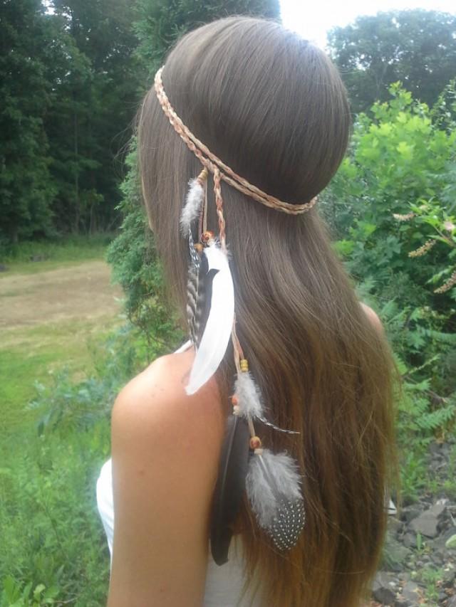 Native American, Feather HeadBand, Wedding, White Feather Headband, Feather Headpiece, Feather
