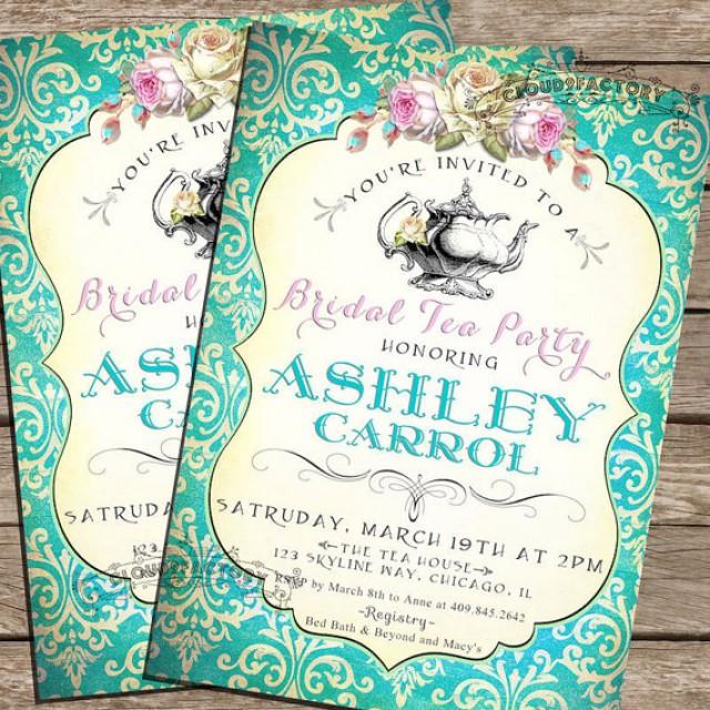 Bridal Shower Tea Party Invitation Shabby Chic Roses Turquoise Damask Pink Ivory Digital Diy Printable Or Printed Cards No 453 2224219 Weddbook