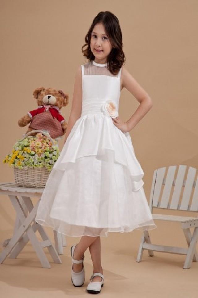 wedding photo - Dauntless High Neck Organza Tea-Length Flower Girl Dress