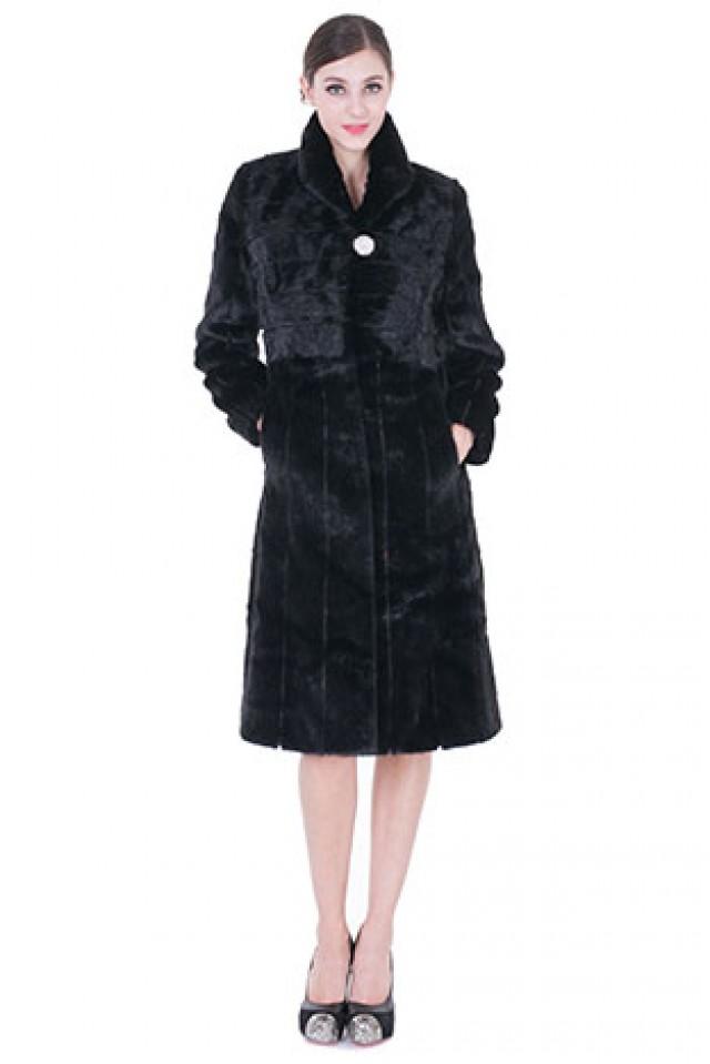 wedding photo - Eleanor/classic black faux mink fur with diamond button long women coat