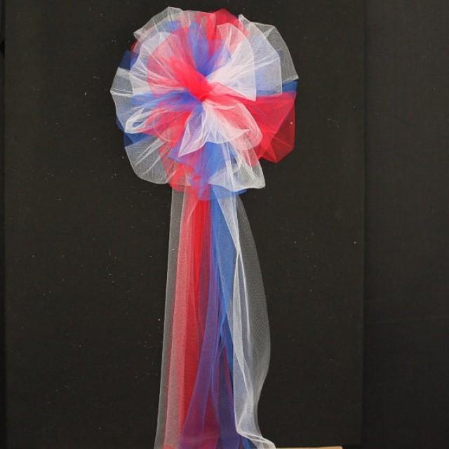 Red White Blue Tulle Wedding Pew Bows Church Ceremony Asile July