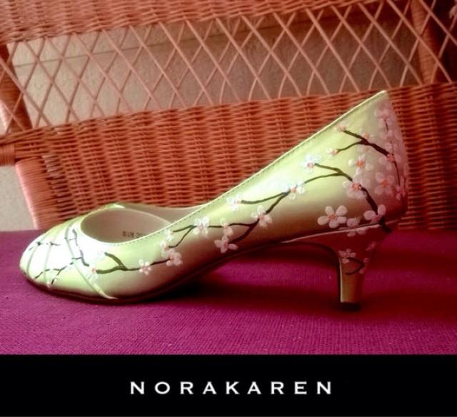 White Cherry Blossoms Lime Green Shoes Wedding Shoes Lime Green