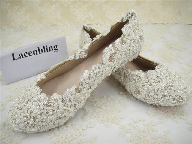 wedding photo - Wedding Shoes, Lace Bridal Shoes, Flat Lace Bridal Shoes, Pearl Bridal Shoes, Bridesmaid Shoes, Beaded Lace Shoes, Crystal Lace Shoes
