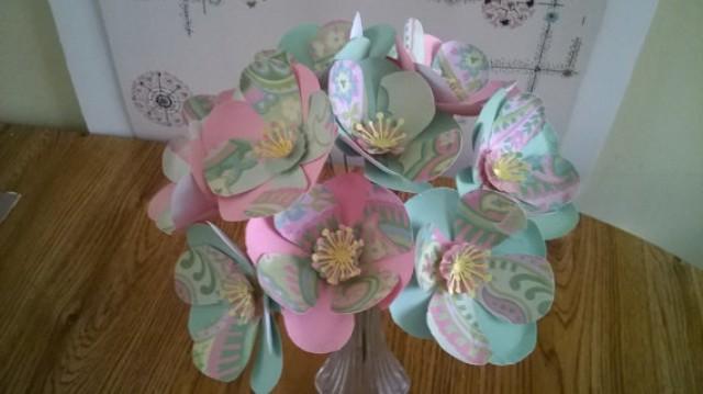 Large Pink Mint Green Flower Bouquet Paper Wedding Flowers Baby