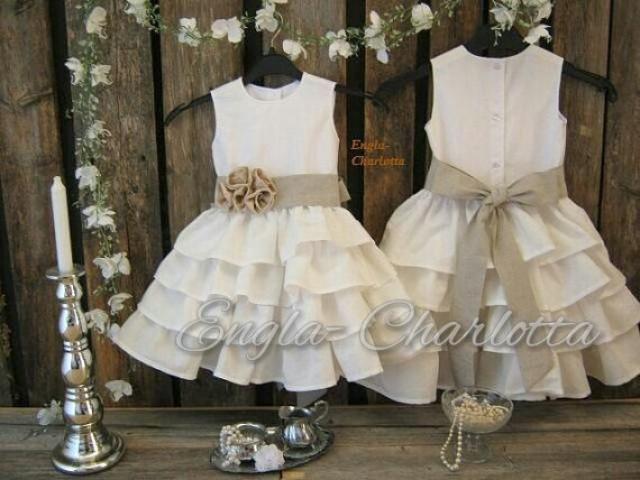 Linen Flower Girl Dress Rustic Flower Girl Dress Off White