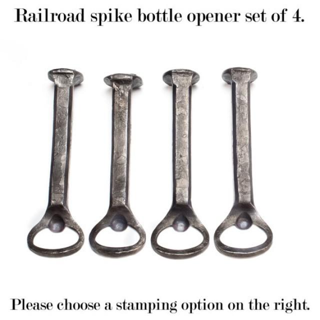 4 Groomsmen Gifts - Personalized Railroad Spike Bottle Openers - item B16 - Groom Gift. Usher Gift. Father of the Bride. Best man. Favor.
