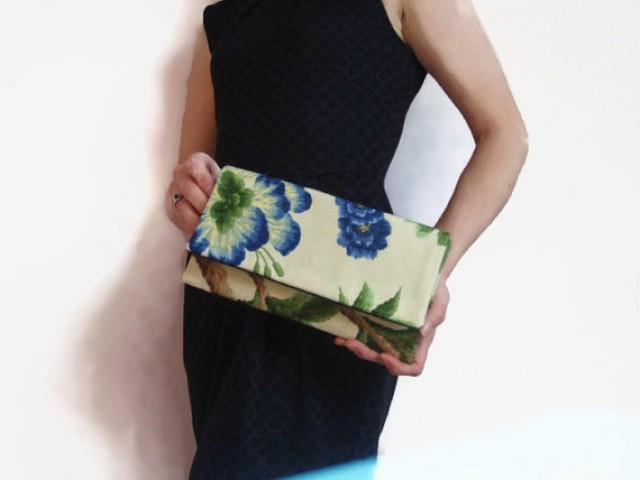 blue floral clutch bag