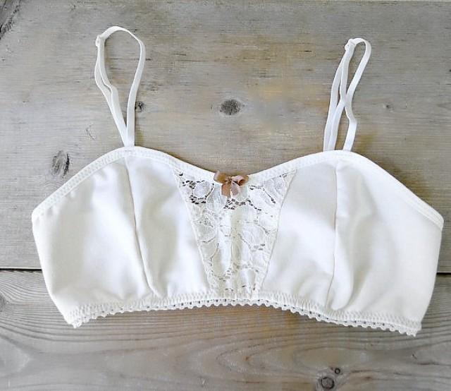White organic cotton bra, vintage style bralette, organic underwear, cotton lace lingerie, organic lingerie, custom made bra
